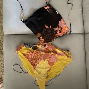 Zara Floral Pattern One Piece Cut Out Bathing Suit